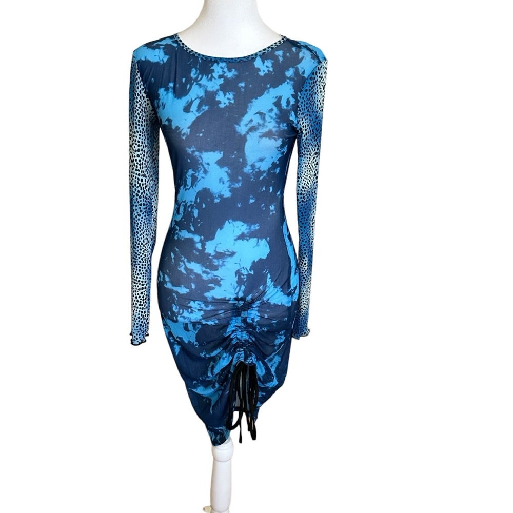 Women’s Sheer Mesh Long Sleeve Bodycon Cover Up Dress Blue Size Small NWOT - Picture 6 of 12